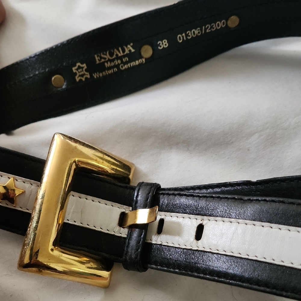 Escada Vintage 80's Navy and White Belt with Gold Buckle